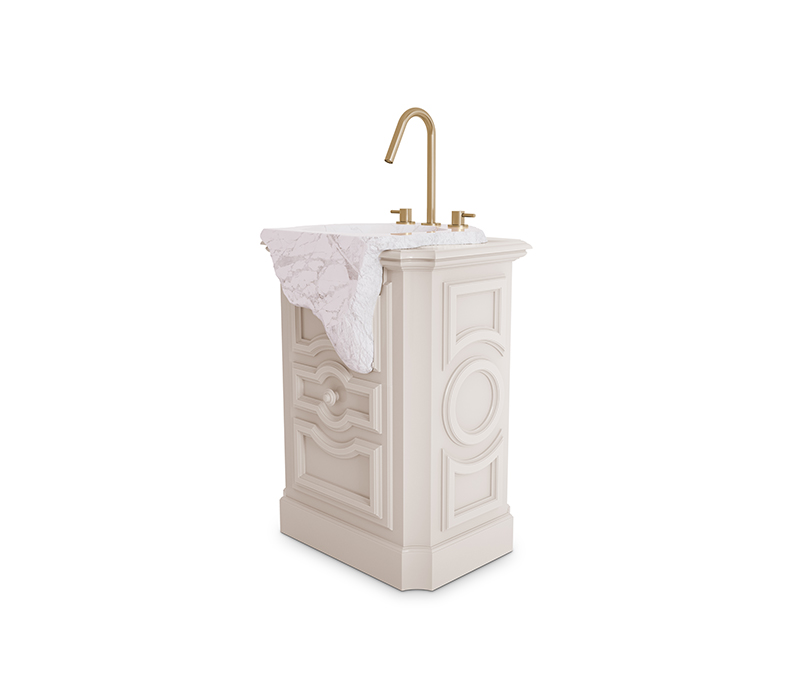 The Petra Pedestal Sink in Lacquered Wood and Estremoz Marble-2