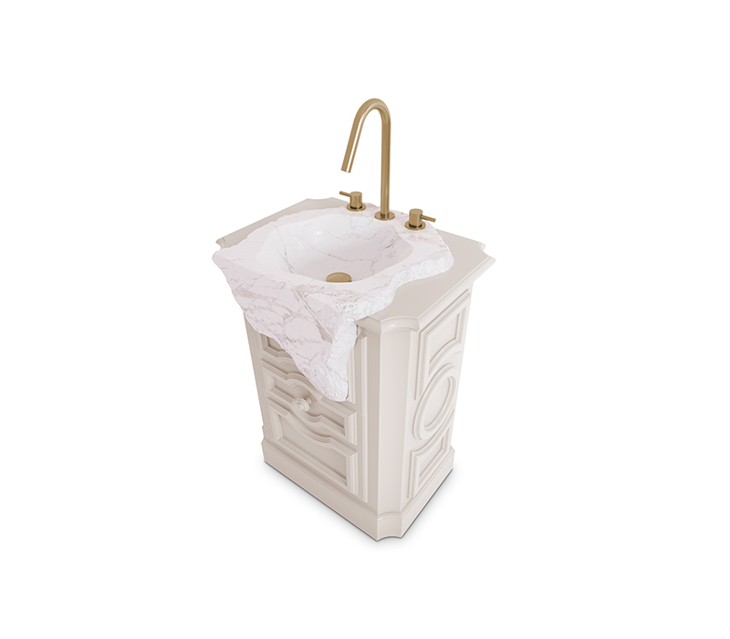 The Petra Pedestal Sink in Lacquered Wood and Estremoz Marble-6