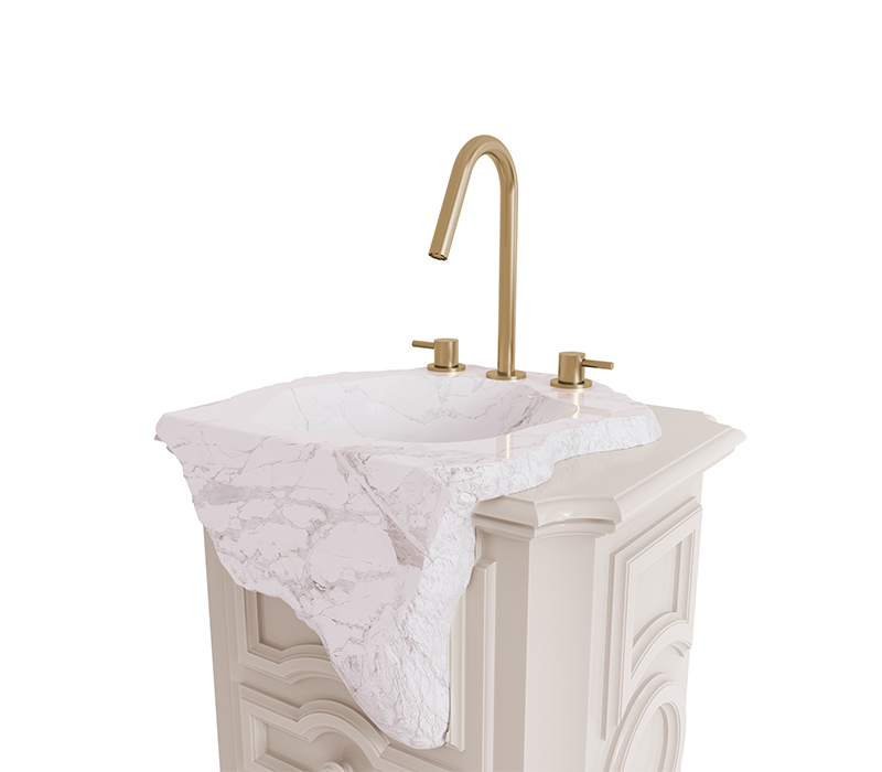 The Petra Pedestal Sink in Lacquered Wood and Estremoz Marble-7