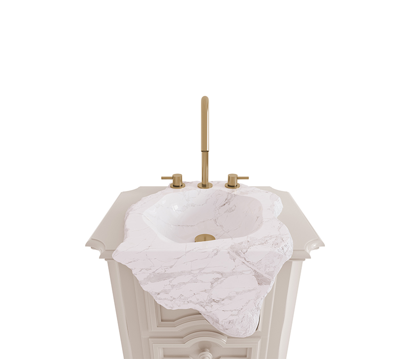 The Petra Pedestal Sink in Lacquered Wood and Estremoz Marble-8