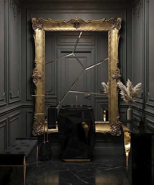 elegant-black-powder-room-design-with-statement-lighting