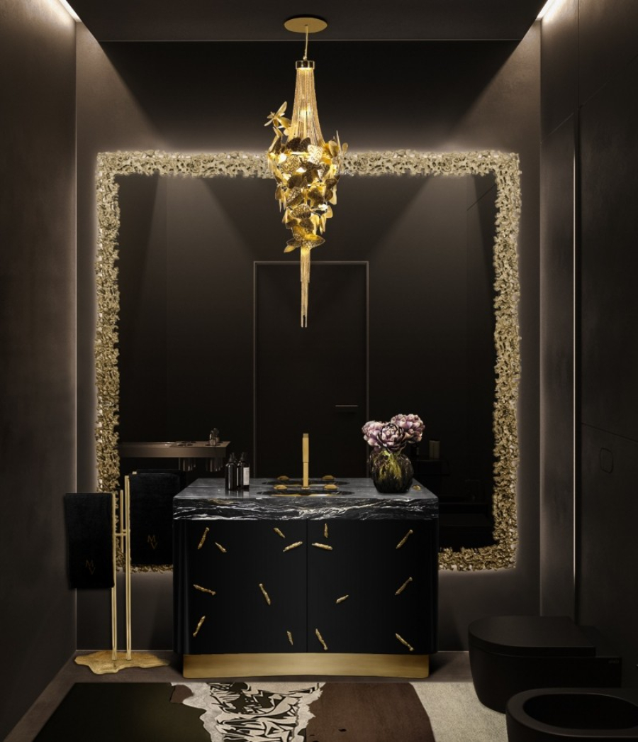 Bathroom Ideas Mirrors To Achieve A Perfect Oasis Cay Square Mirror Luxury Bathroom Black Tones Baraka Vanity Cabinet