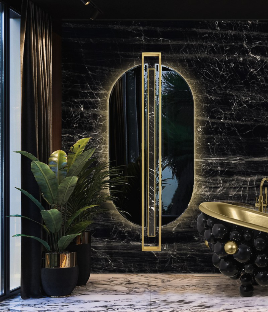 Bathroom Ideas Mirrors To Achieve A Perfect Oasis Shield Oval Mirror Luxury Bathroom Newton Bathtub Gold Details