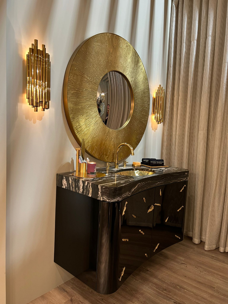 iSaloni 2022 The Must-See, Must-Visit at Maison Valentina's Stand Baraka Suspension Cabinet Gold Details Maison Valentina