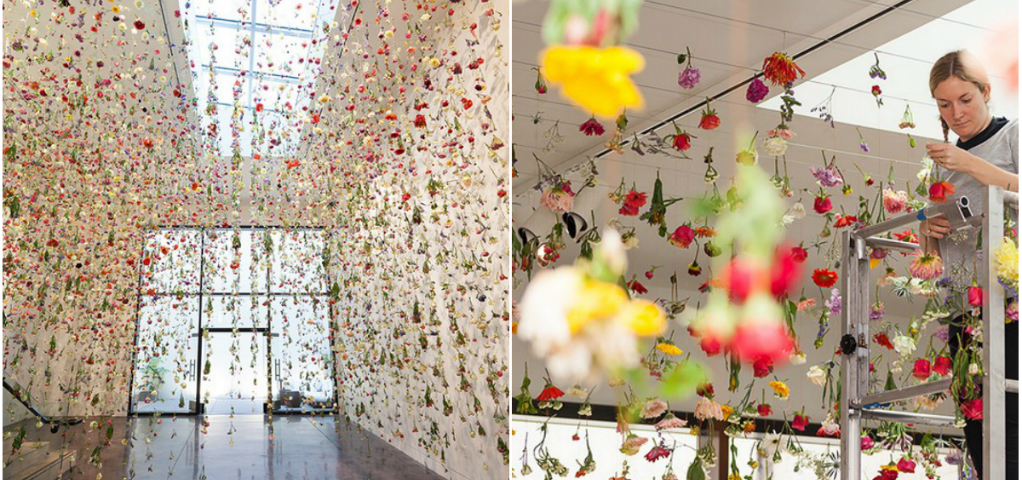 Rebecca Louise Law Suspends 8,000 Flowers from San Francisco Gallery