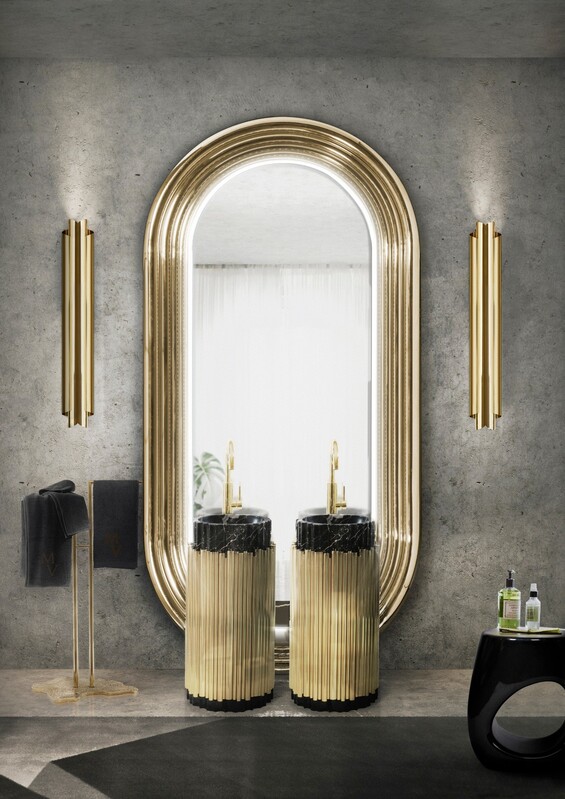 Gold Bathrooms: The Most Shining Designs gold bathrooms Gold Bathrooms: The Most Shining Designs a modern and classic bathroom with the symphony freestand 1