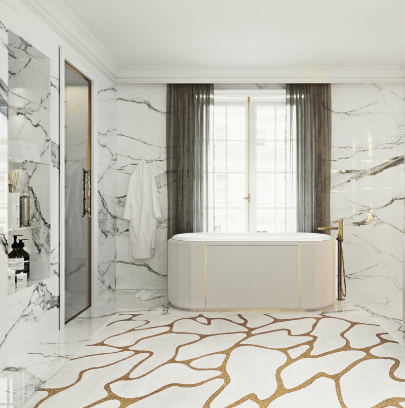 Bathroom Inspirations - Warm and Cozt Design with Darian Bathtub bathroom inspirations Bathroom Inspirations for a Warm and Welcoming Environment light marble luxury bathroom